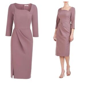 KAY UNGER Anya Asymmetric Crepe Midi-Dress - Mink color, Size 4